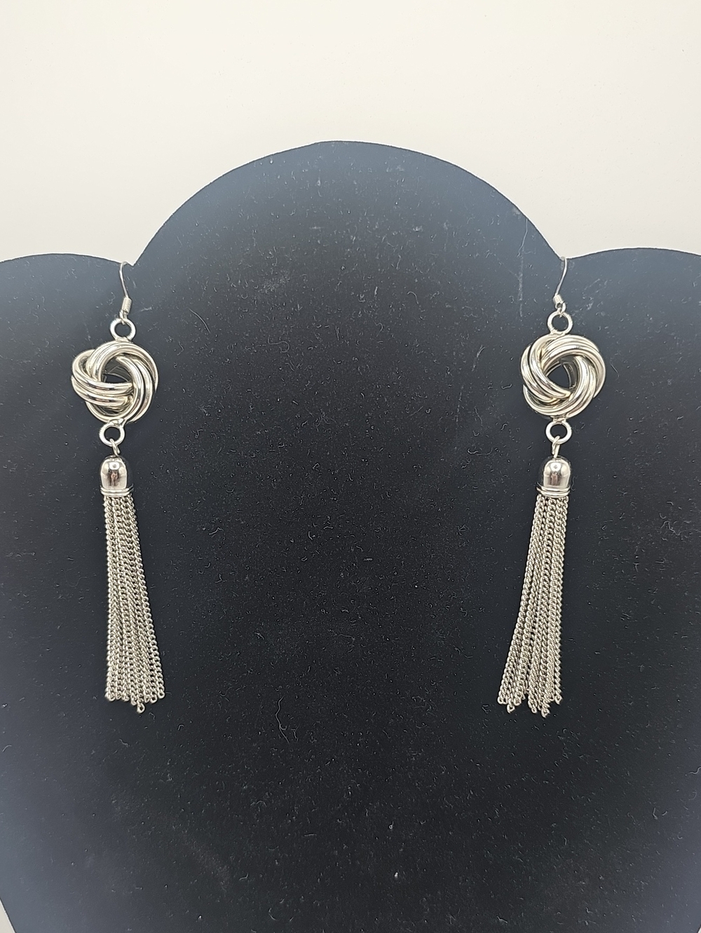 Silver Tone Knot Tassel Drop Earrings - Nice